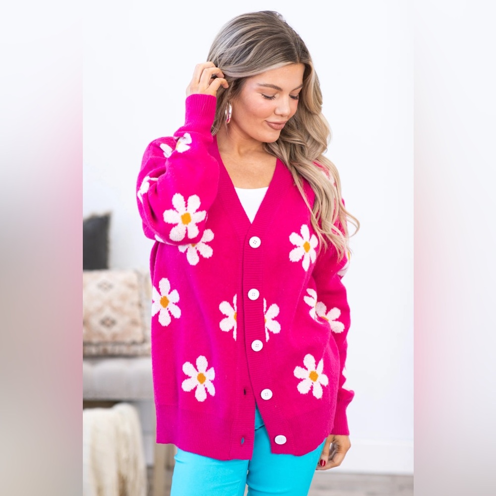 Haptics Pink Floral Women's Sweater size 1x